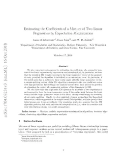 Estimating the Coefficients of a Mixture of Two Linear Regressions by
  Expectation Maximization