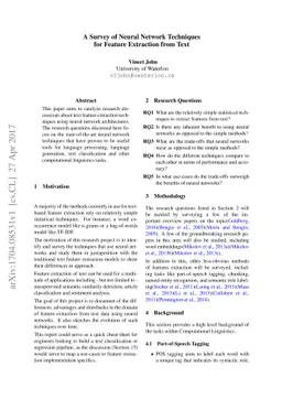 A Survey of Neural Network Techniques for Feature Extraction from Text