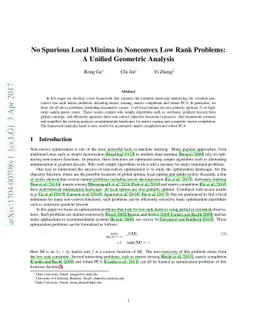No Spurious Local Minima in Nonconvex Low Rank Problems: A Unified
  Geometric Analysis