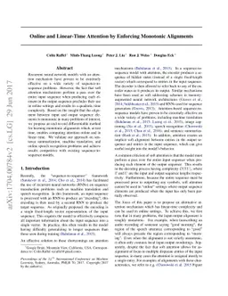 Online and Linear-Time Attention by Enforcing Monotonic Alignments