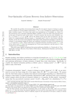 Near-Optimality of Linear Recovery from Indirect Observations
