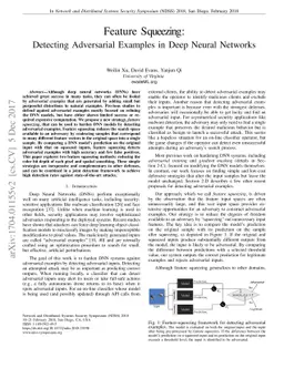 Feature Squeezing: Detecting Adversarial Examples in Deep Neural
  Networks