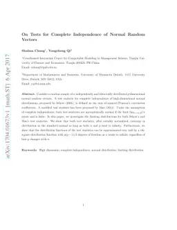 On Tests for Complete Independence of Normal Random Vectors