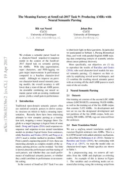 The Meaning Factory at SemEval-2017 Task 9: Producing AMRs with Neural
  Semantic Parsing