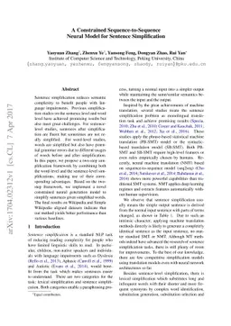 A Constrained Sequence-to-Sequence Neural Model for Sentence
  Simplification