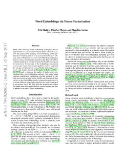 Word Embeddings via Tensor Factorization