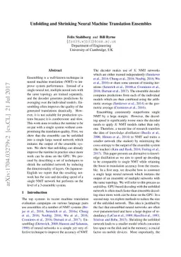 Unfolding and Shrinking Neural Machine Translation Ensembles