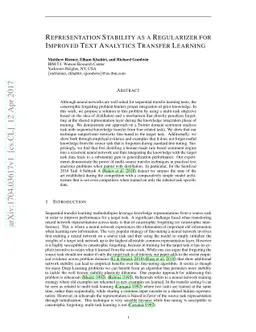 Representation Stability as a Regularizer for Improved Text Analytics
  Transfer Learning