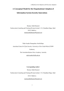 A Conceptual Model for the Organisational Adoption of Information System
  Security Innovations