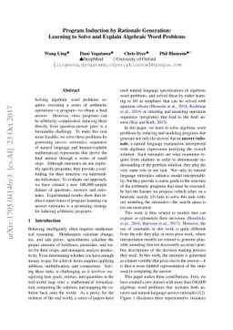 Program Induction by Rationale Generation : Learning to Solve and
  Explain Algebraic Word Problems