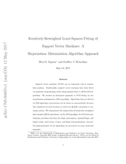 Iteratively-Reweighted Least-Squares Fitting of Support Vector Machines:
  A Majorization--Minimization Algorithm Approach