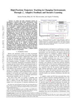 High-Precision Trajectory Tracking in Changing Environments Through
  $\mathcal{L}_1$ Adaptive Feedback and Iterative Learning