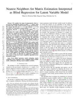 Nearest Neighbors for Matrix Estimation Interpreted as Blind Regression
  for Latent Variable Model