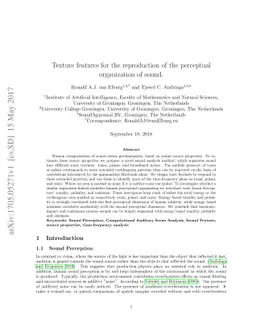 Texture features for the reproduction of the perceptual organization of
  sound