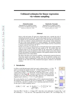 Unbiased estimates for linear regression via volume sampling