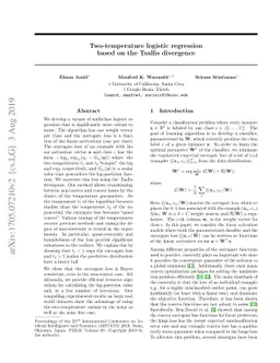 Two-temperature logistic regression based on the Tsallis divergence