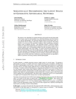 Semantically Decomposing the Latent Spaces of Generative Adversarial
  Networks