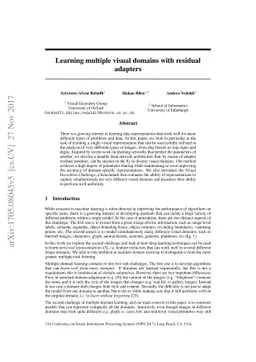 Learning multiple visual domains with residual adapters