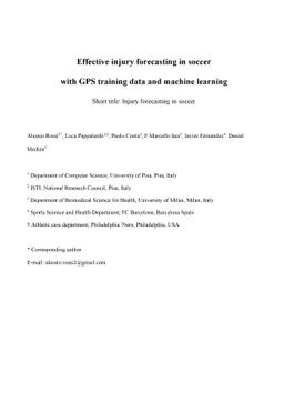 Effective injury forecasting in soccer with GPS training data and
  machine learning