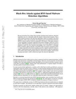Black-Box Attacks against RNN based Malware Detection Algorithms