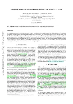 Classification of Aerial Photogrammetric 3D Point Clouds