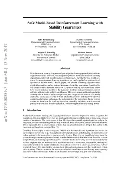 Safe Model-based Reinforcement Learning with Stability Guarantees