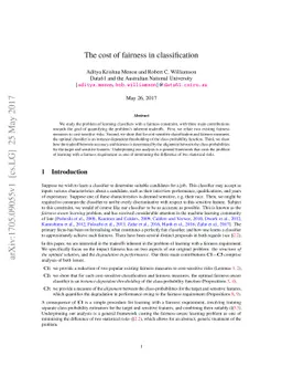 The cost of fairness in classification