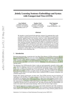 Jointly Learning Sentence Embeddings and Syntax with Unsupervised
  Tree-LSTMs