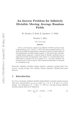 An Inverse Problem for Infinitely Divisible Moving Average Random Fields