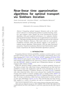 Near-linear time approximation algorithms for optimal transport via
  Sinkhorn iteration