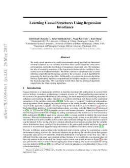 Learning Causal Structures Using Regression Invariance