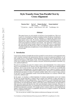 Style Transfer from Non-Parallel Text by Cross-Alignment
