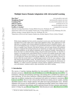 Multiple Source Domain Adaptation with Adversarial Training of Neural
  Networks