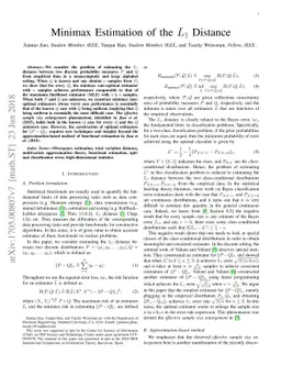 Minimax Estimation of the $L_1$ Distance