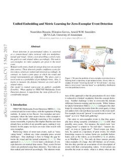 Unified Embedding and Metric Learning for Zero-Exemplar Event Detection