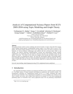 Analysis of Computational Science Papers from ICCS 2001-2016 using Topic
  Modeling and Graph Theory
