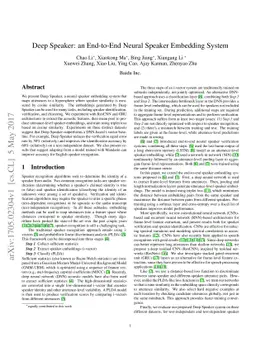 Deep Speaker: an End-to-End Neural Speaker Embedding System