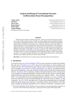 Analysis and Design of Convolutional Networks via Hierarchical Tensor
  Decompositions