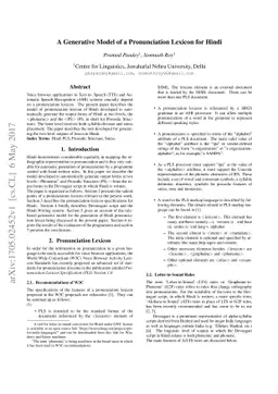 A Generative Model of a Pronunciation Lexicon for Hindi