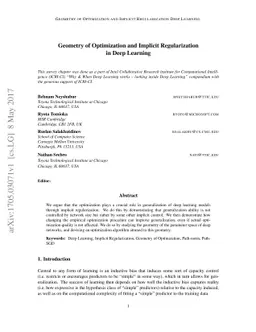 Geometry of Optimization and Implicit Regularization in Deep Learning