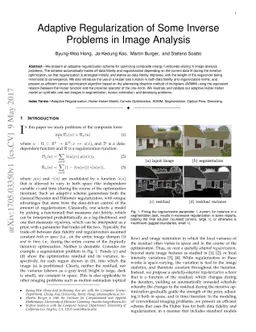 Adaptive Regularization of Some Inverse Problems in Image Analysis