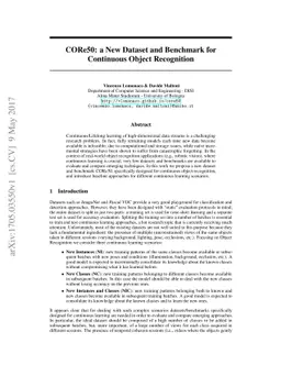 CORe50: a New Dataset and Benchmark for Continuous Object Recognition