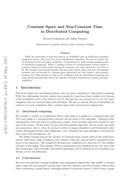 Constant Space and Non-Constant Time in Distributed Computing