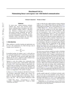 Distributed SAGA: Maintaining linear convergence rate with limited
  communication