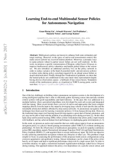 Learning End-to-end Multimodal Sensor Policies for Autonomous Navigation
