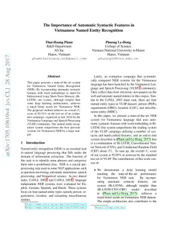 The Importance of Automatic Syntactic Features in Vietnamese Named
  Entity Recognition