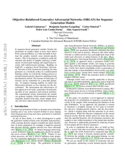Objective-Reinforced Generative Adversarial Networks (ORGAN) for
  Sequence Generation Models