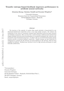 Transfer entropy-based feedback improves performance in artificial
  neural networks