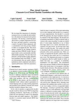 Plan, Attend, Generate: Character-level Neural Machine Translation with
  Planning in the Decoder