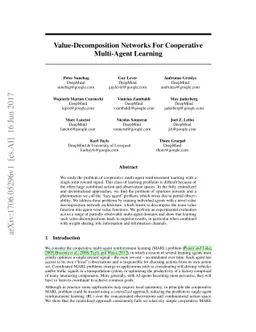 Value-Decomposition Networks For Cooperative Multi-Agent Learning